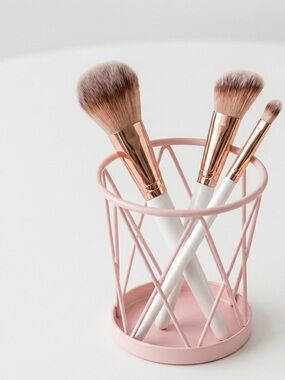 Pink Metal Geometric Makeup Brush Holder Organizer